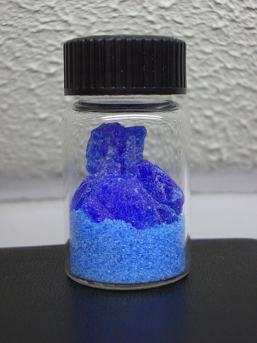 Blue copper sulfate crystals