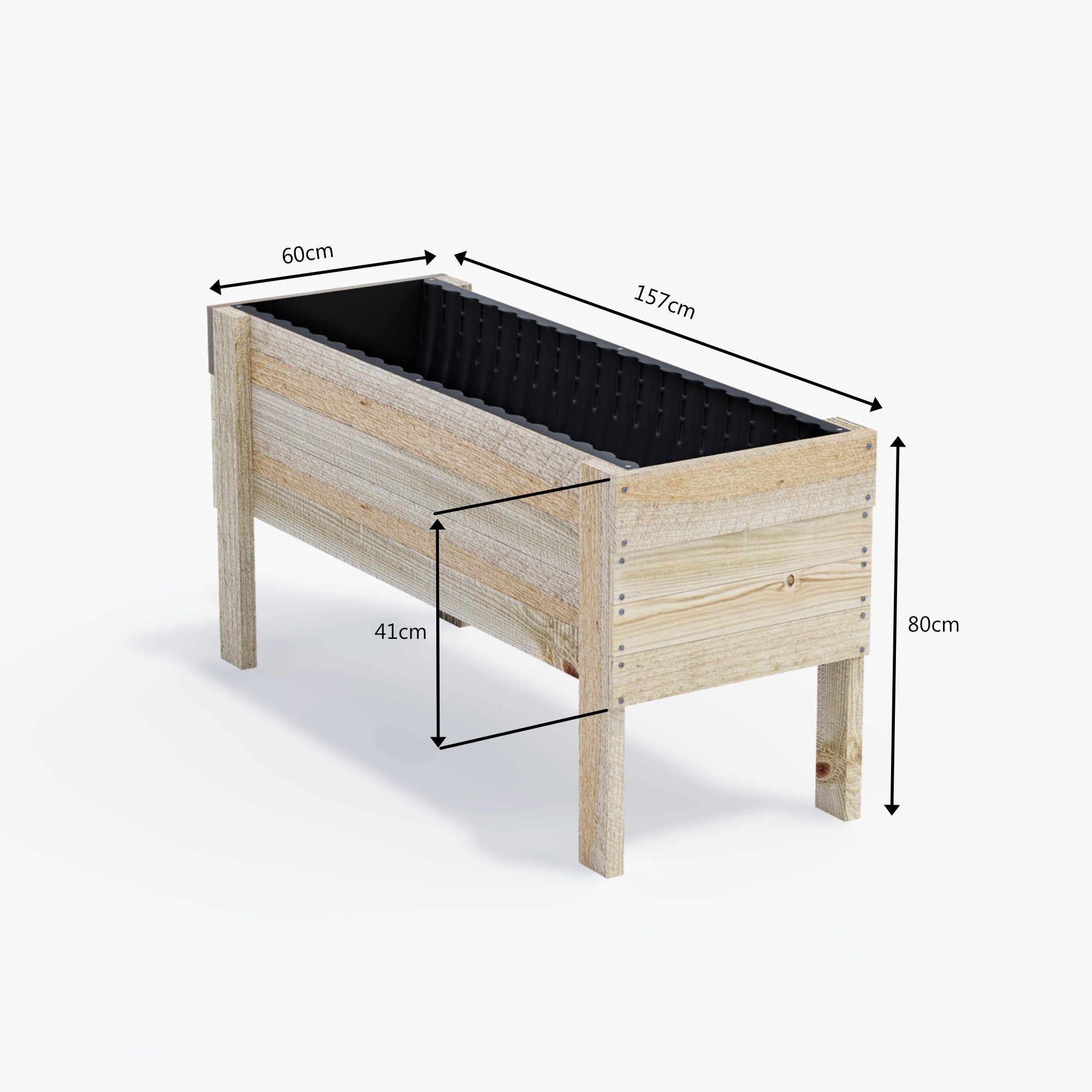 LARGE Raised Garden Bed on Legs - Timber | 157x60x80cm(h)