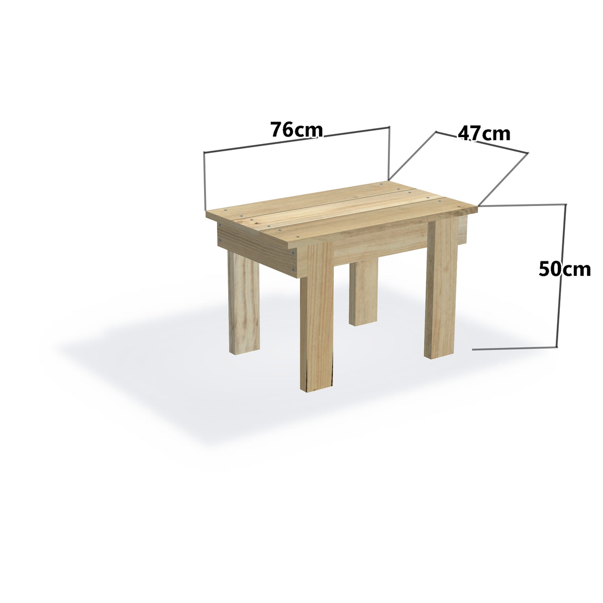 Solid Timber Bench Seat – Outdoor / Garden, 76x47cm — timber bench seat, dimensions labelled
