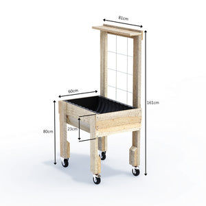 COMPACT Raised Garden Bed with Trellis, Pot Shelf & Wheels - Timber 81x60x80cm(h)