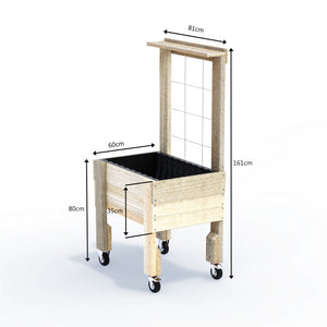 COMPACT Raised Garden Bed with Trellis, Pot Shelf & Wheels - Timber 81x60x80cm(h)