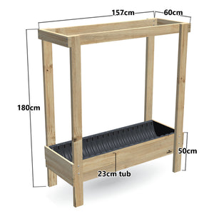 Large Planter Box with Grow Frame - 50cm high, 23cm tub - 157 x 60 x 180cm, dimensions labelled