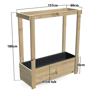 Large Planter Box with Grow Frame - 50cm high, 41cm tub - 157 x 60 x 180cm, dimensions labelled
