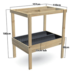 Wide Raised Garden Bed with Grow Frame - 80cm high, 23cm tub - 157 x 110 x 180cm, dimensions labelled