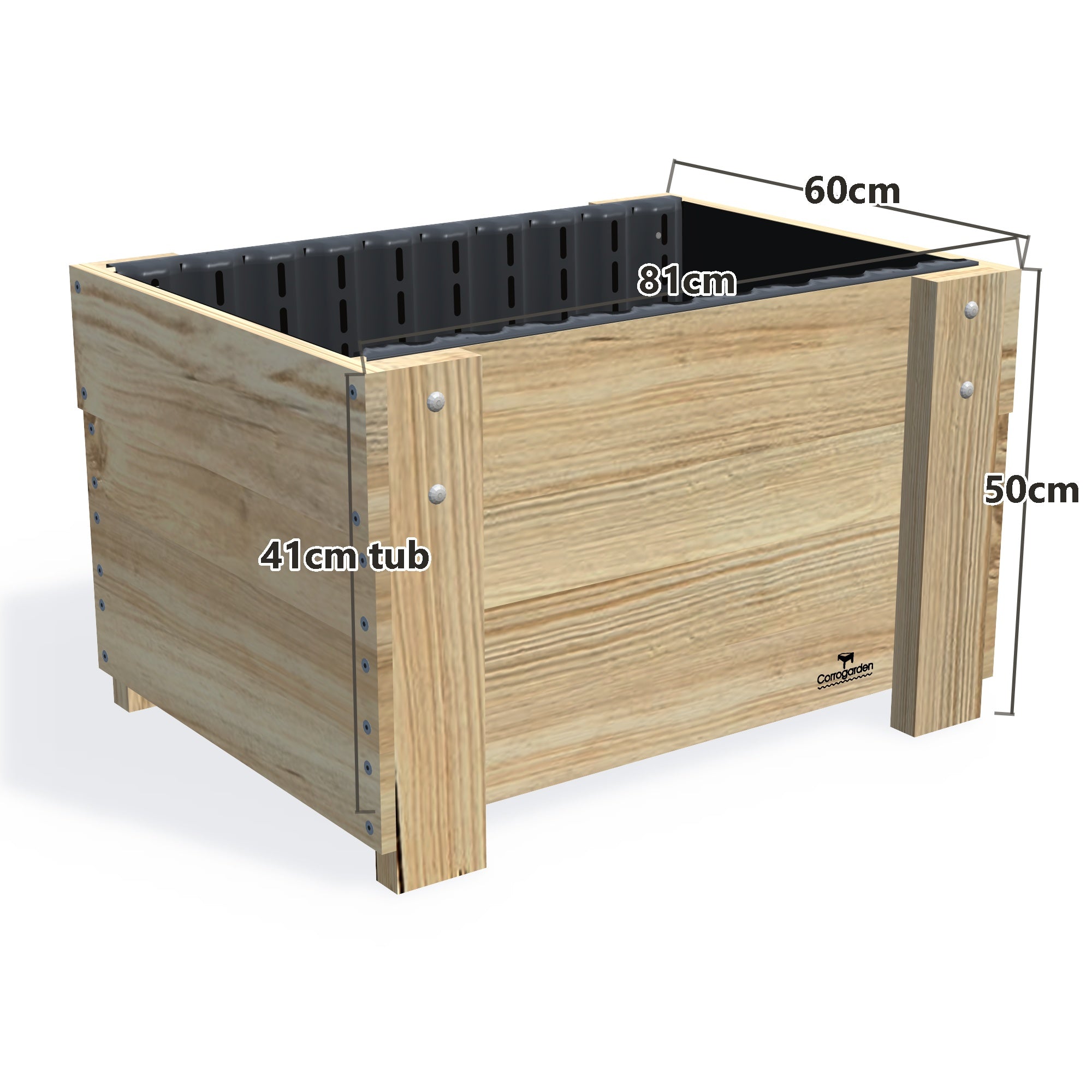 COMPACT Planter Box, 41cm — timber garden bed, dimensions labelled