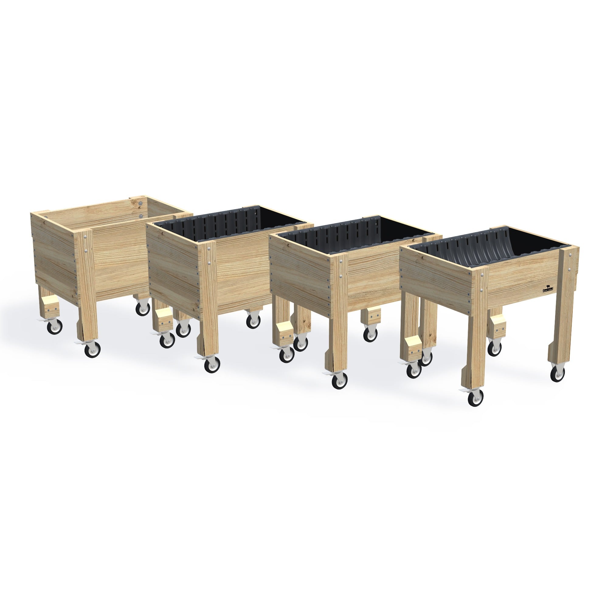 COMPACT Raised Garden Bed on Legs on Wheels/Castors β the full range of timber garden beds, shown together