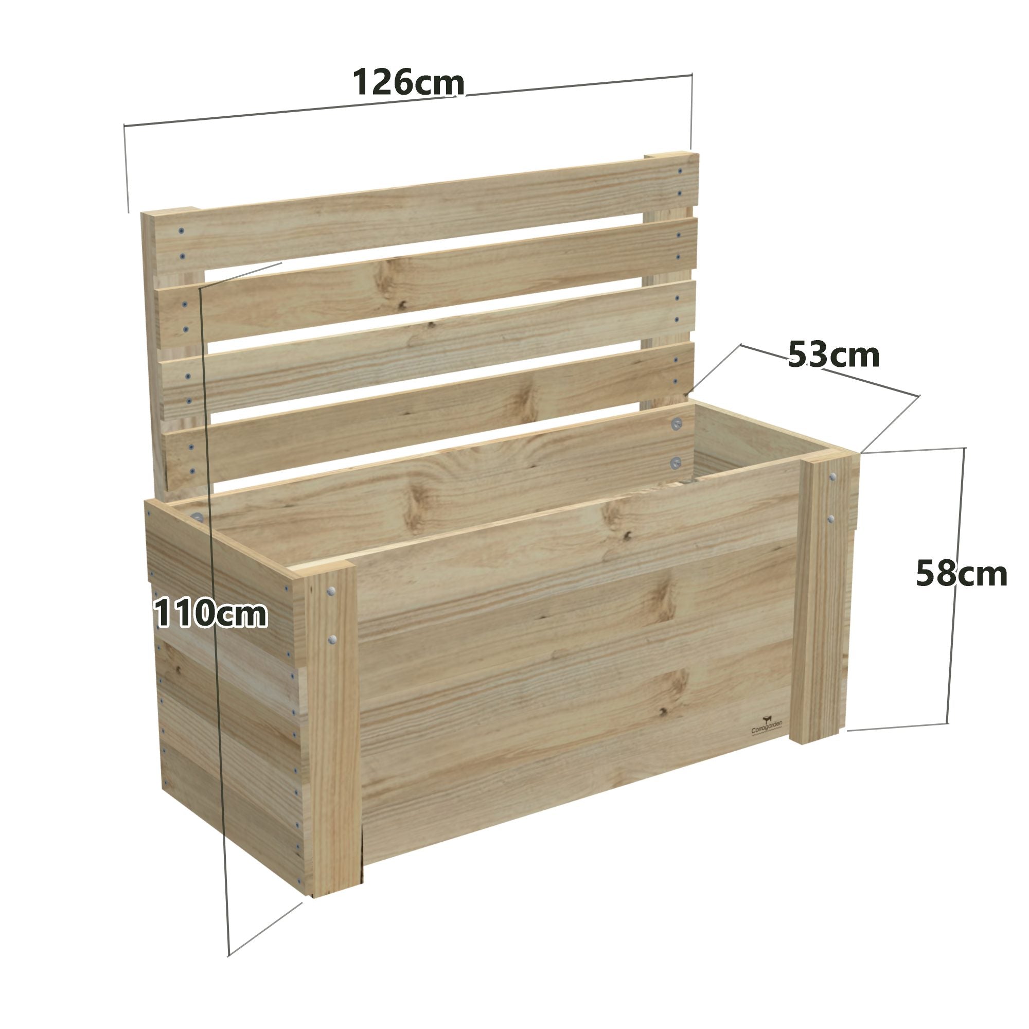 Dimensions: timber planter box for 3 self-watering pots (3 pot 126cm), 1.1m cafe barrier screen. 53cm wide, planting height 58cm.