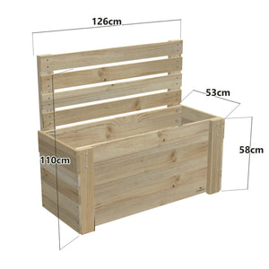 Dimensions: timber planter box for 3 self-watering pots (3 pot 126cm), 1.1m cafe barrier screen. 53cm wide, planting height 58cm.