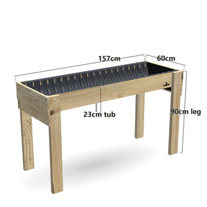 Wheelchair Accessible Raised Garden Bed Kit - 90cm high, 23cm tub - 157 x 60 x 90cm, dimensions labelled
