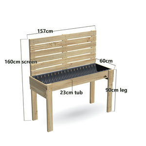 Wheelchair Accessible Raised Garden Bed with Privacy Screen 1.6m - 90cm high, 23cm tub, 160cm screen - 157 x 60 x 160cm, dimensions labelled