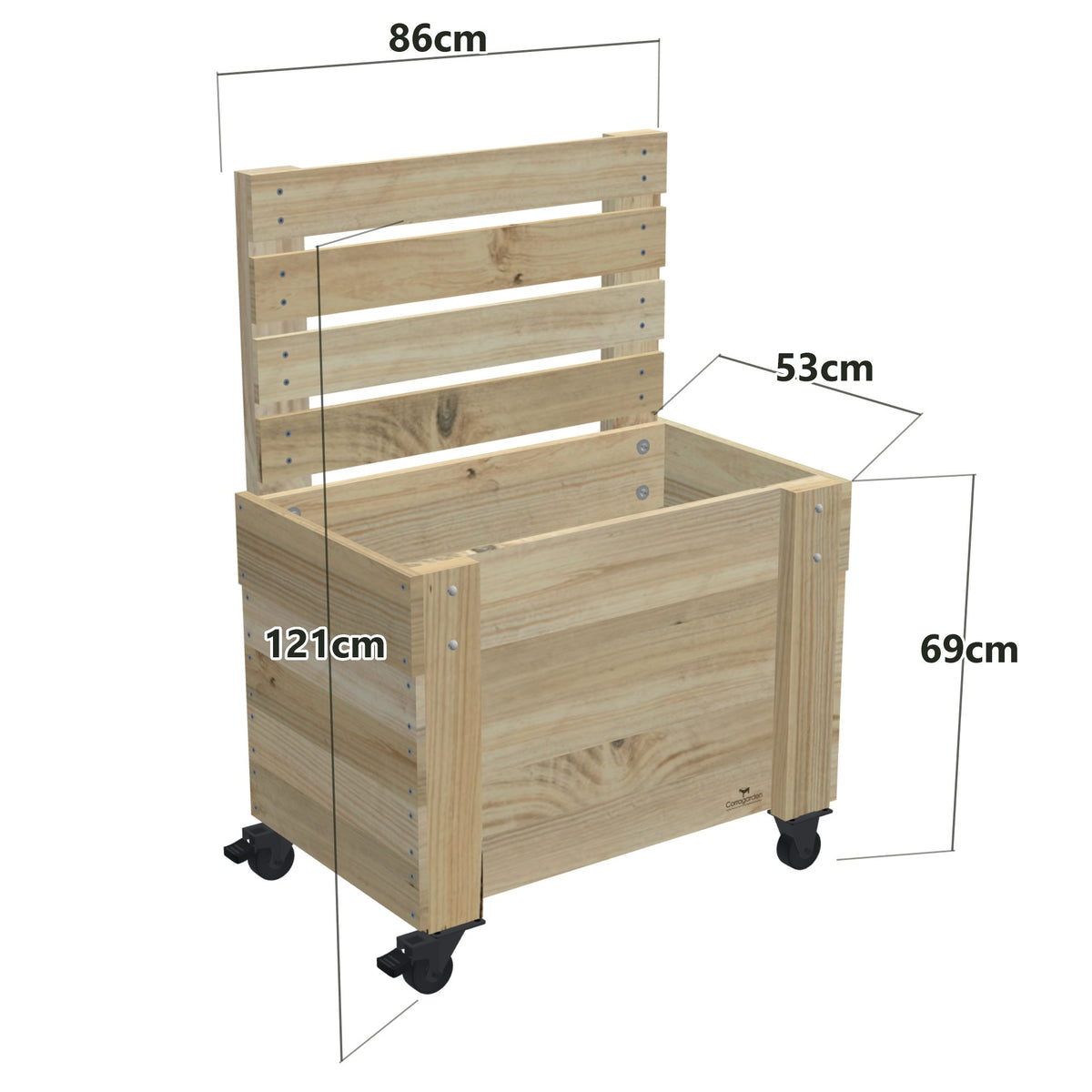 Privacy Screen Planter Box, 2 Pot (86cm) / Cafe Barrier (1.1m) / With Castors — timber planter box, dimensions labelled