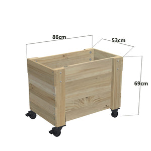Privacy Screen Planter Box, 2 Pot (86cm) / No Screen (58cm) / With Castors — timber planter box, dimensions labelled