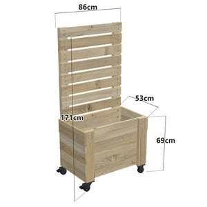 Privacy Screen Planter Box, 2 Pot (86cm) / Privacy (1.6m) / With Castors — timber planter box, dimensions labelled