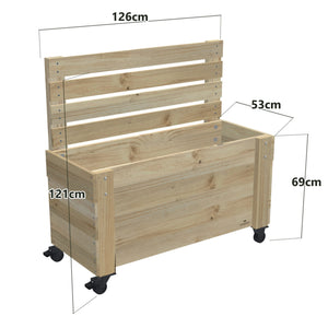 Privacy Screen Planter Box, 3 Pot (126cm) / Cafe Barrier (1.1m) / With Castors — timber planter box, dimensions labelled