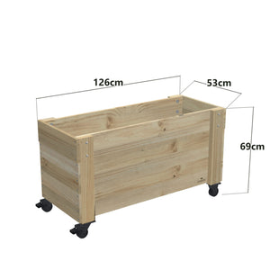 Privacy Screen Planter Box, 3 Pot (126cm) / No Screen (58cm) / With Castors — timber planter box, dimensions labelled