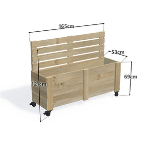 Privacy Screen Planter Box (draft), 4 Pot (165cm) / Cafe Barrier (1.1m) / With Castors — timber planter boxe, dimensions labelled
