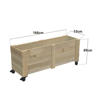 Privacy Screen Planter Box, 4 Pot (166cm) / No Screen (58cm) / With Castors — timber planter box, dimensions labelled