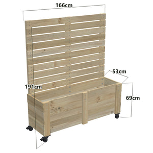 Privacy Screen Planter Box, 4 Pot (166cm) / Tall (1.8m) / With Castors — timber planter box, dimensions labelled