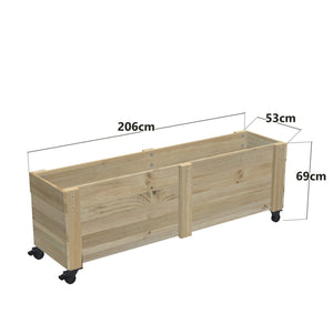 Privacy Screen Planter Box, 5 Pot (206cm) / No Screen (58cm) / With Castors — timber planter box, dimensions labelled