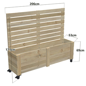 Privacy Screen Planter Box, 5 Pot (206cm) / Privacy (1.6m) / With Castors — timber planter box, dimensions labelled