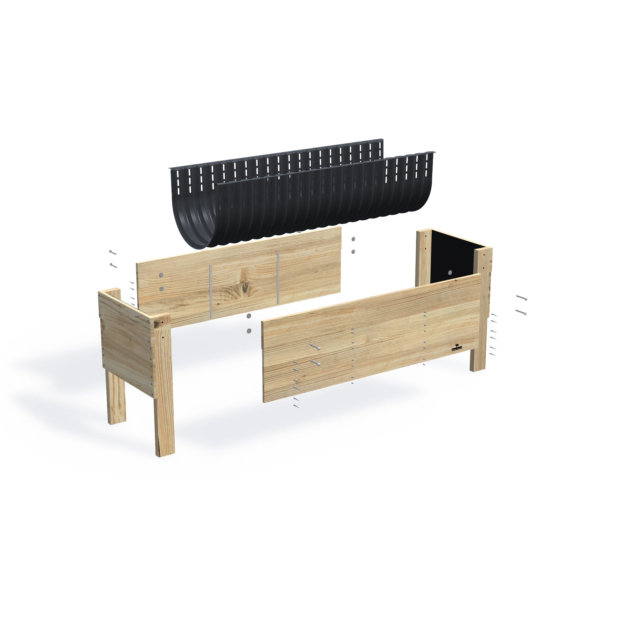 Large Raised Garden Bed Kit - 157x60x80cm(h), 41cm — exploded view of the flat-pack timber raised garden bed kit, showing the parts supplied