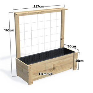 LARGE Planter Box with Trellis & Pot Shelf, 41cm — timber garden bed, dimensions labelled