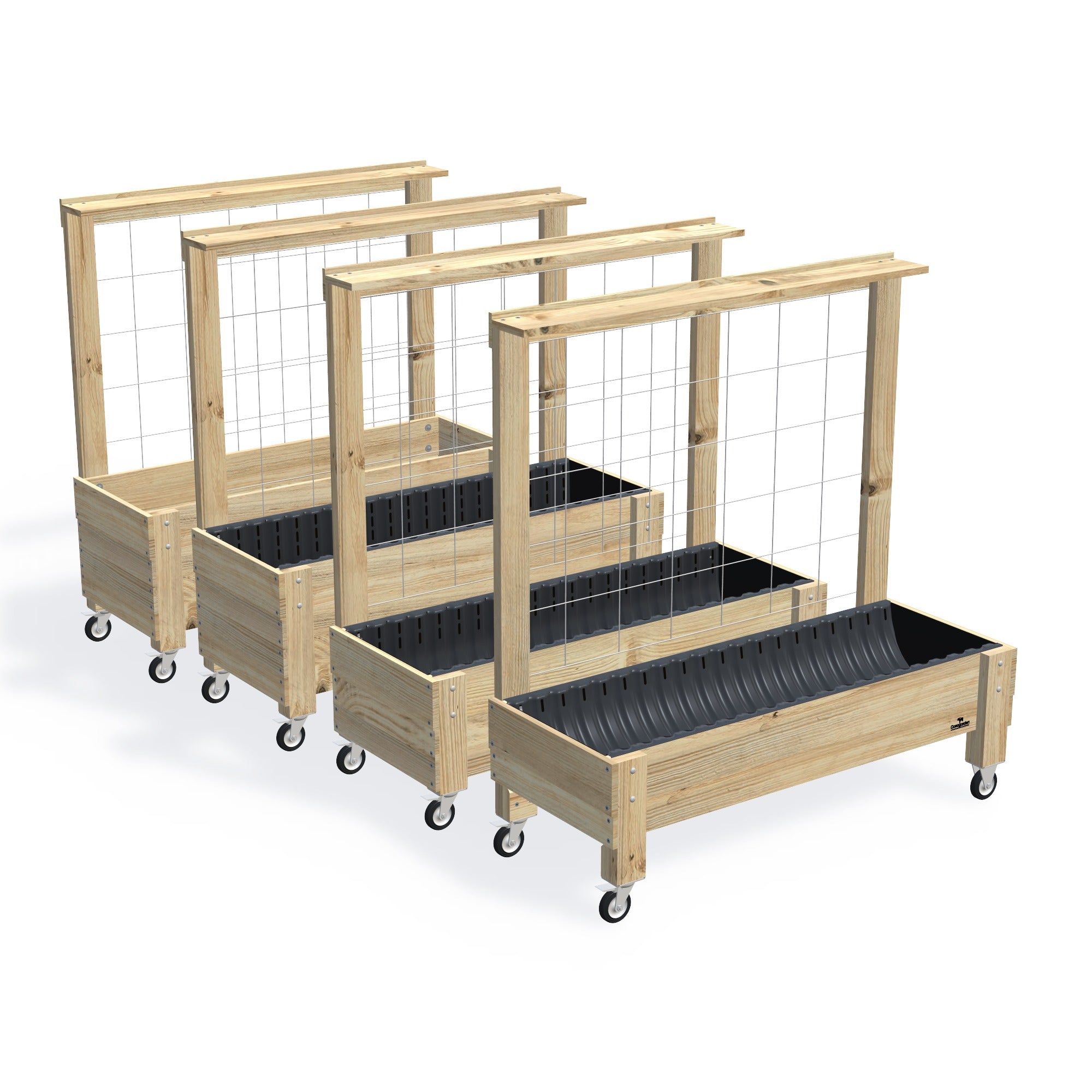 LARGE Planter Box with Trellis, Pot Shelf & Wheels β the full range of timber garden beds, shown together