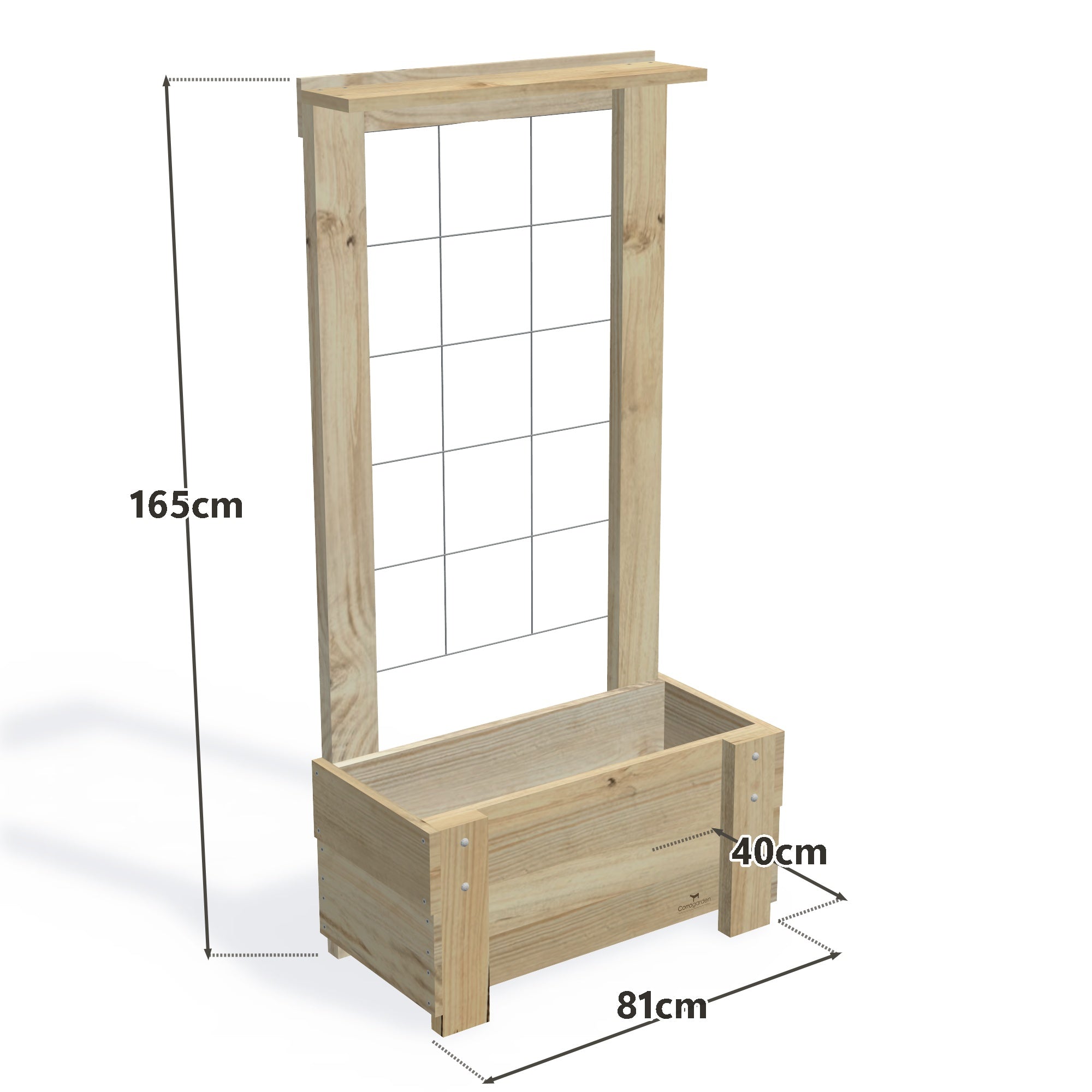 Slimline Planter Box with Trellis, Compact (1 Trough) / Low 40cm + Trellis — timber planter boxe, dimensions labelled