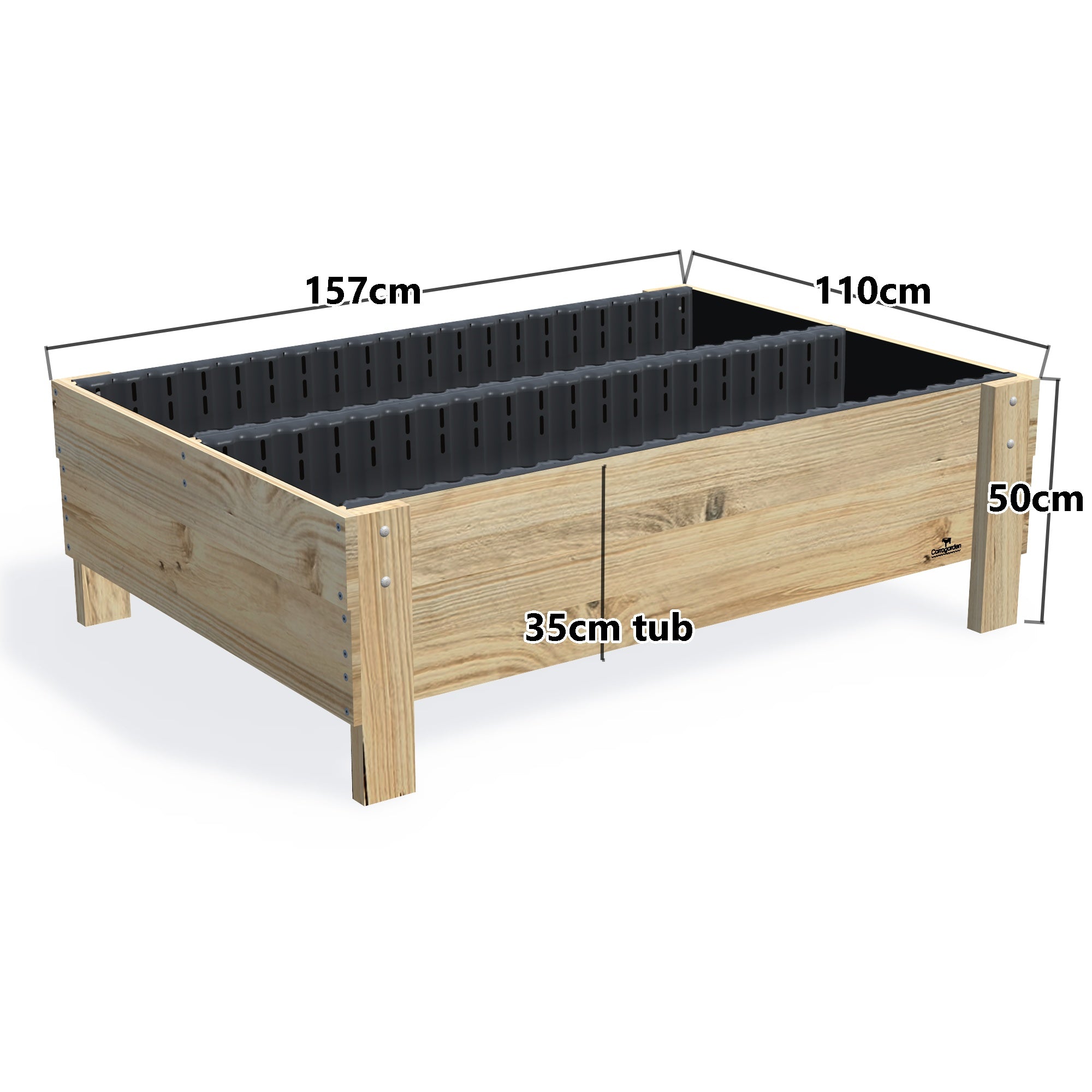 Wide Planter Boxes on Legs - 50cm high, 50cm high 35cm deep — timber garden bed, dimensions labelled