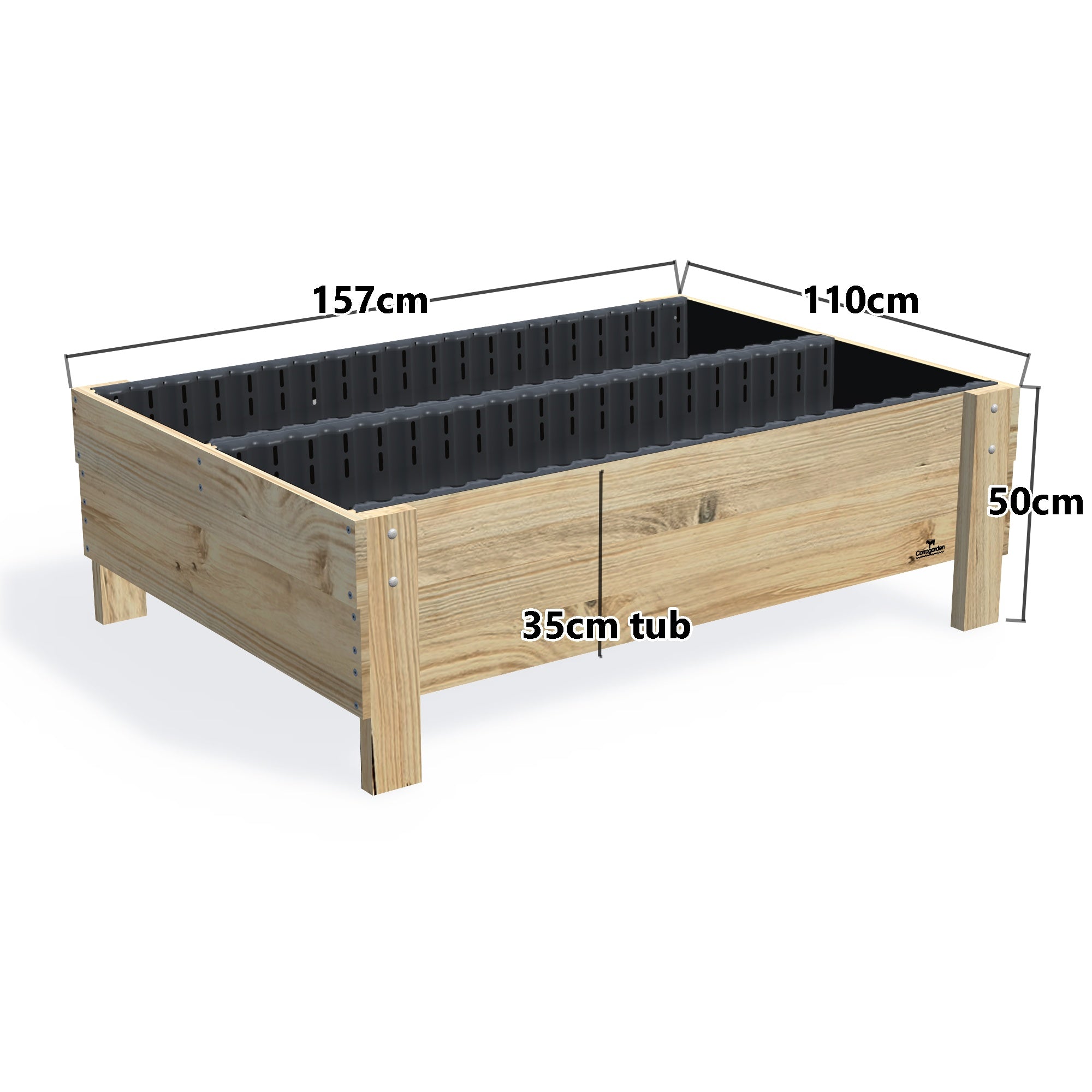 Wide Planter Boxes on Legs Kits - 50cm high, 50cm high 35cm deep — timber garden bed, dimensions labelled