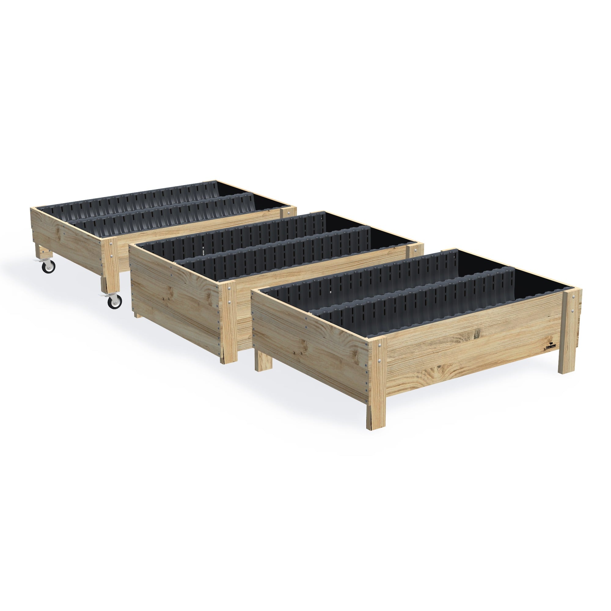 Wide Planter Boxes on Legs Kits - 50cm high — the full range of timber garden beds, shown together