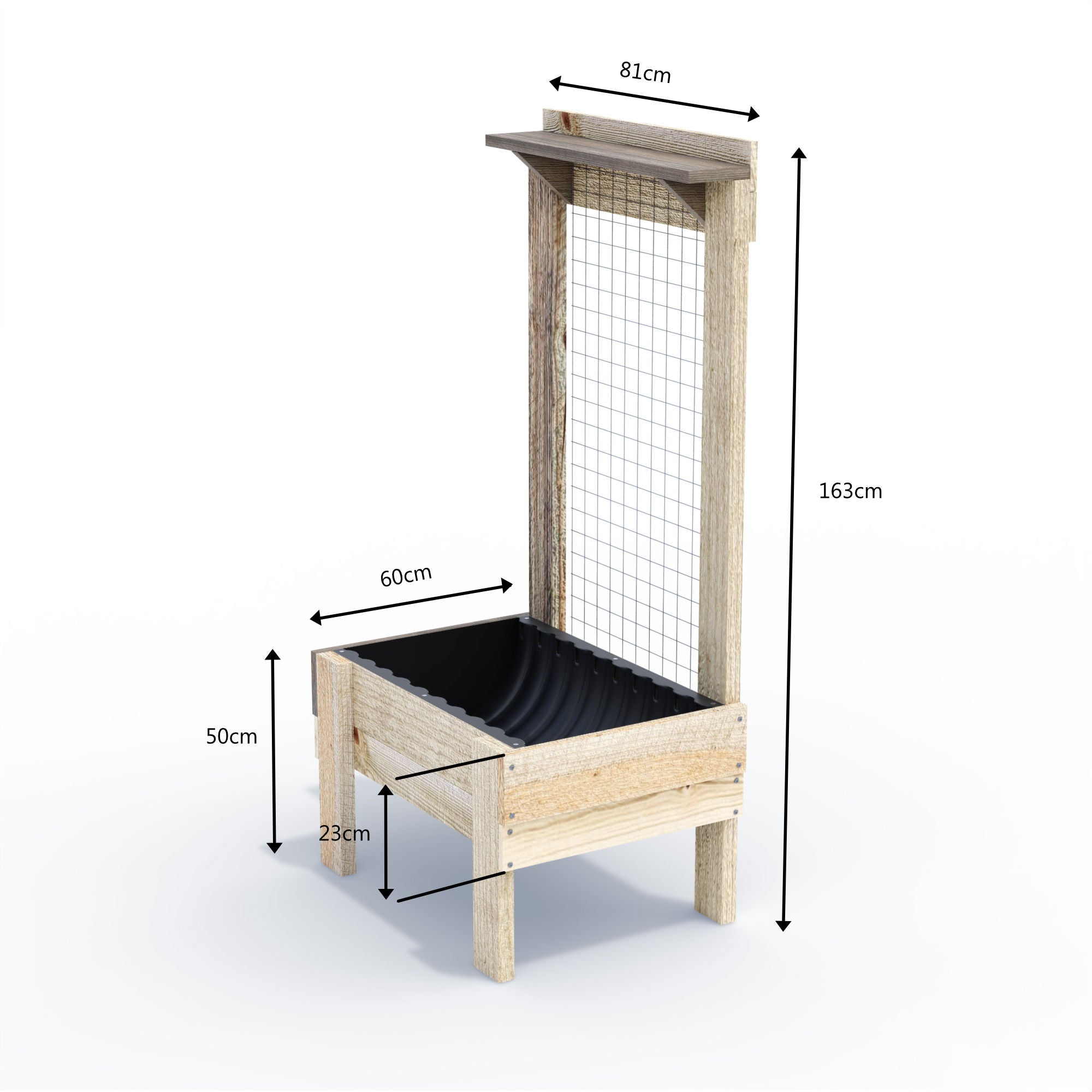 COMPACT Planter Box with Trellis & Pot Shelf - Timber 81x60x50cm(h)
