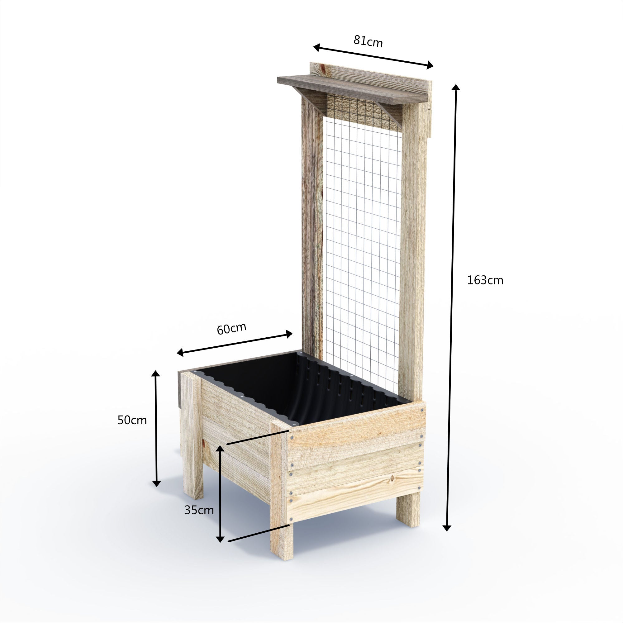 COMPACT Planter Box with Trellis & Pot Shelf - Timber 81x60x50cm(h)