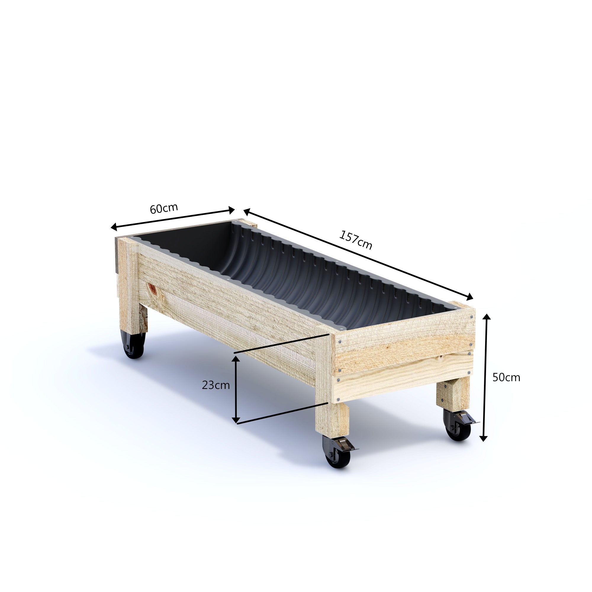 LARGE Planter Box on Wheels - Timber 157x60x50cm(h)