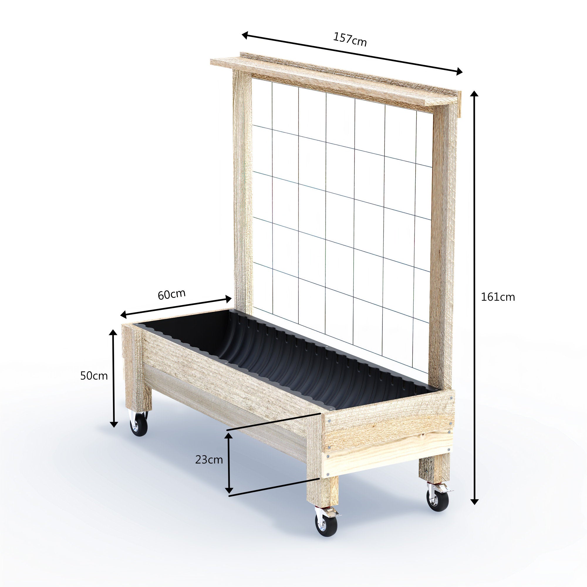 LARGE Planter Box with Trellis, Pot Shelf & Wheels - Timber 157x60x50cm(h)