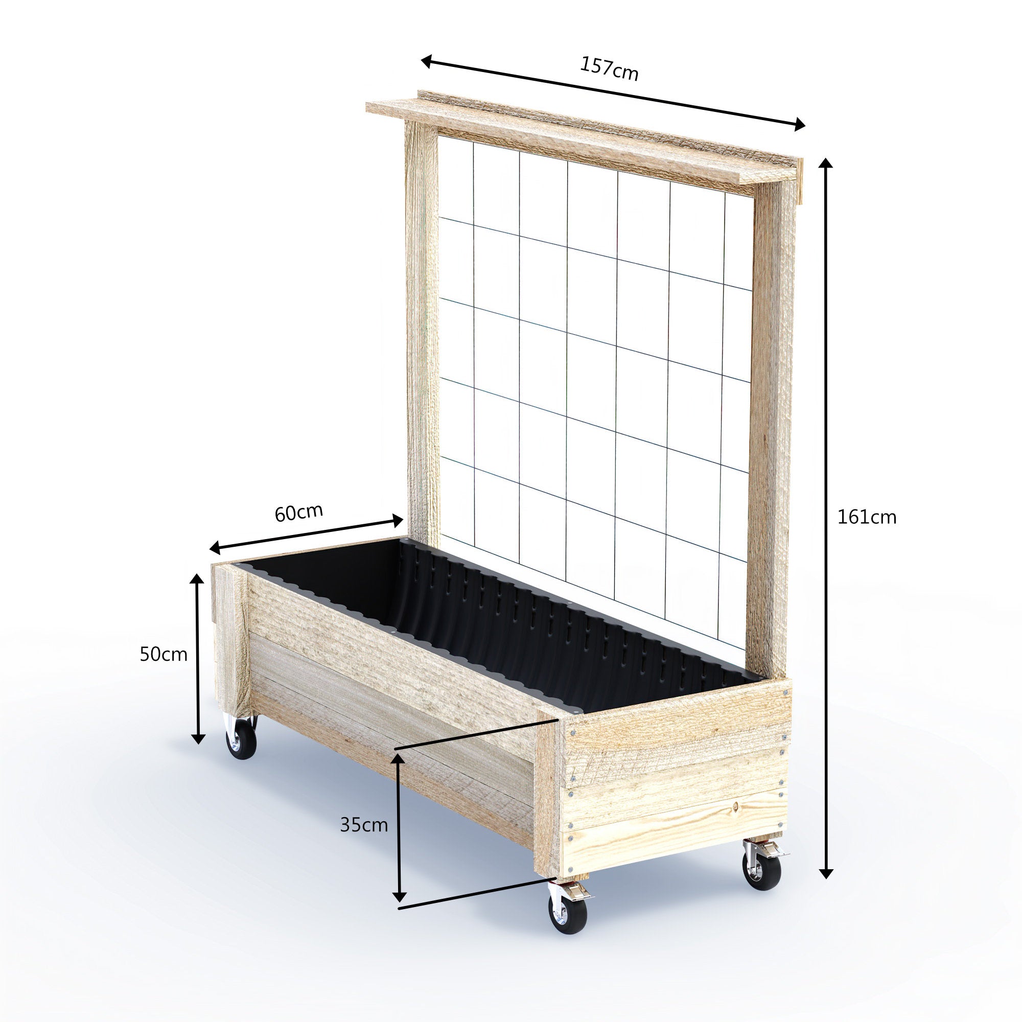 LARGE Planter Box with Trellis, Pot Shelf & Wheels Kit - Timber 157x60x50cm(h)