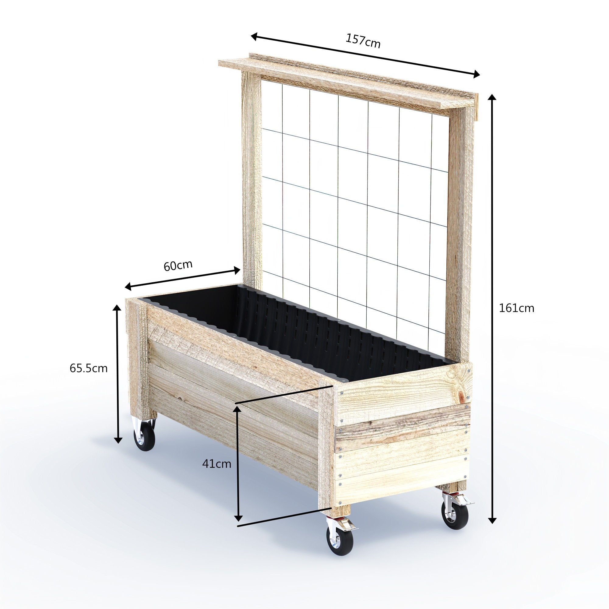 LARGE Planter Box with Trellis, Pot Shelf & Wheels - Timber 157x60x50cm(h)