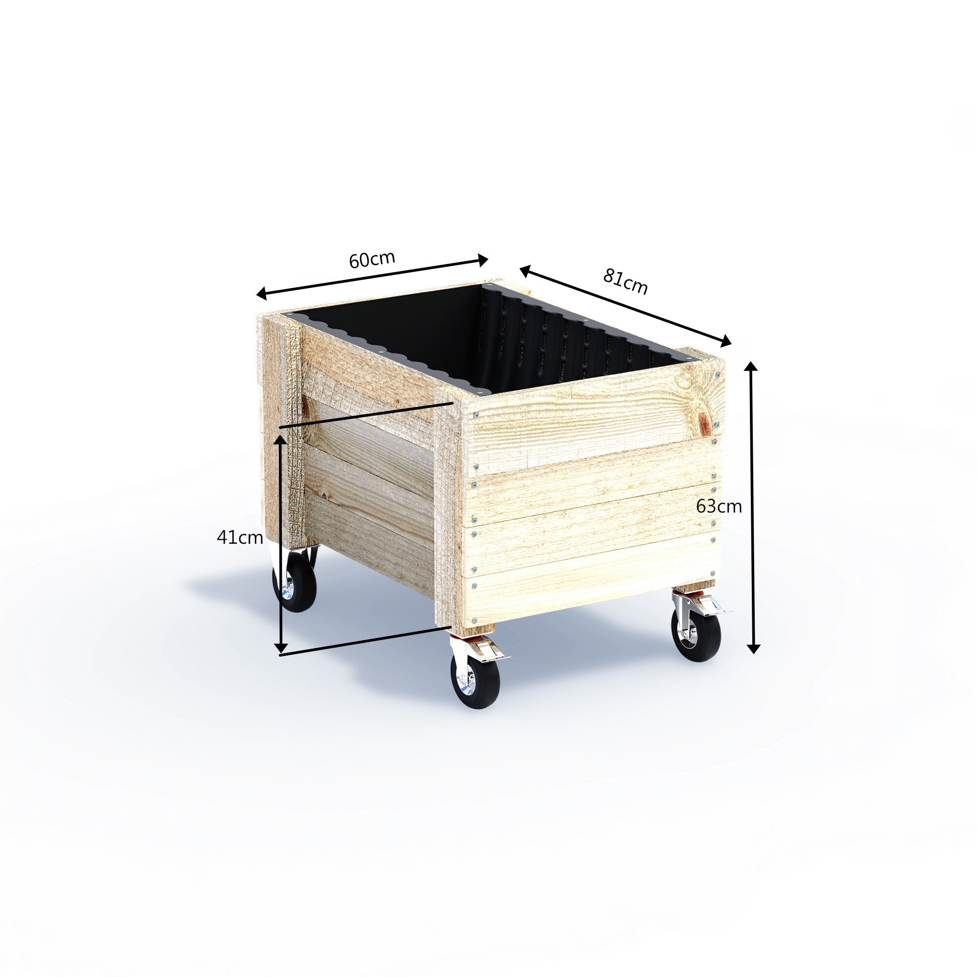 COMPACT Planter Box on Wheels/Castors - Timber 81x60x50cm(h)