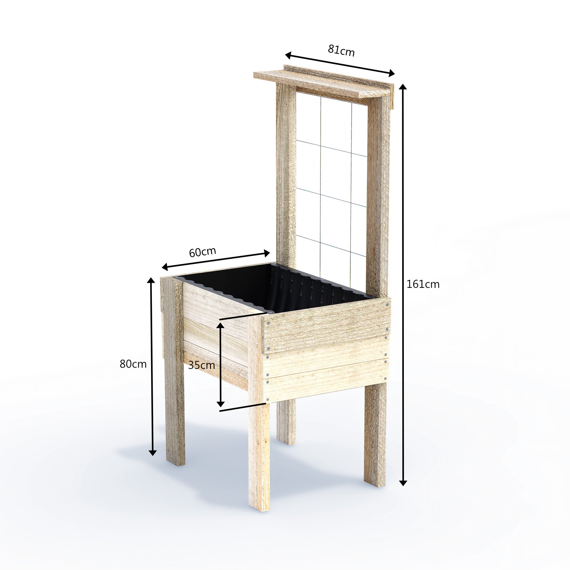 COMPACT Raised Garden Bed with Trellis & Pot Shelf - Timber 81x60x80cm(H)