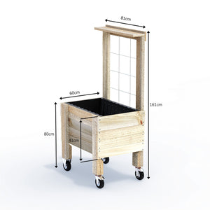 COMPACT Raised Garden Bed with Trellis, Pot Shelf & Wheels Kit - Timber 81x60x80cm(h)