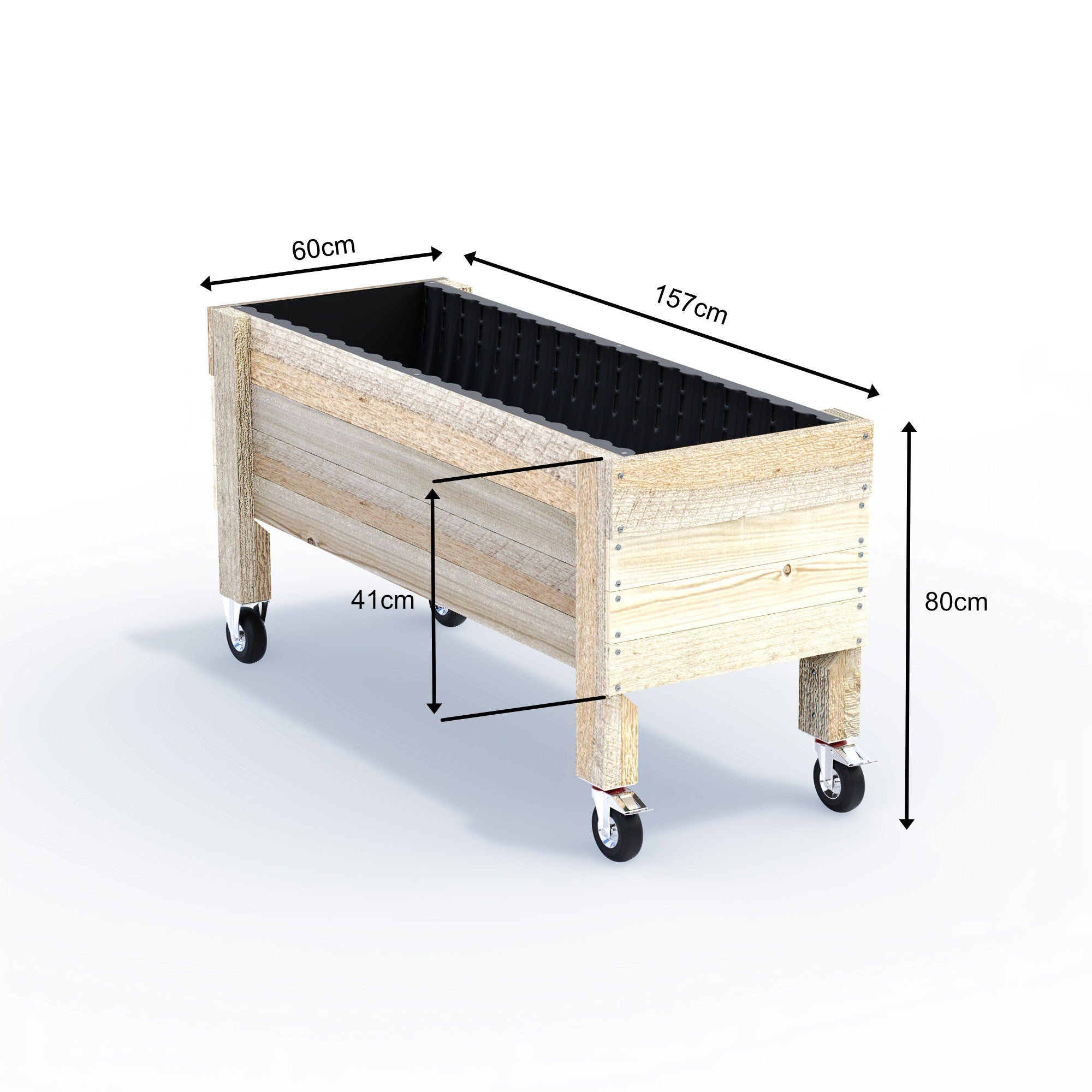 LARGE Raised Garden Bed on Wheels - Timber 157x60x80cm(h)