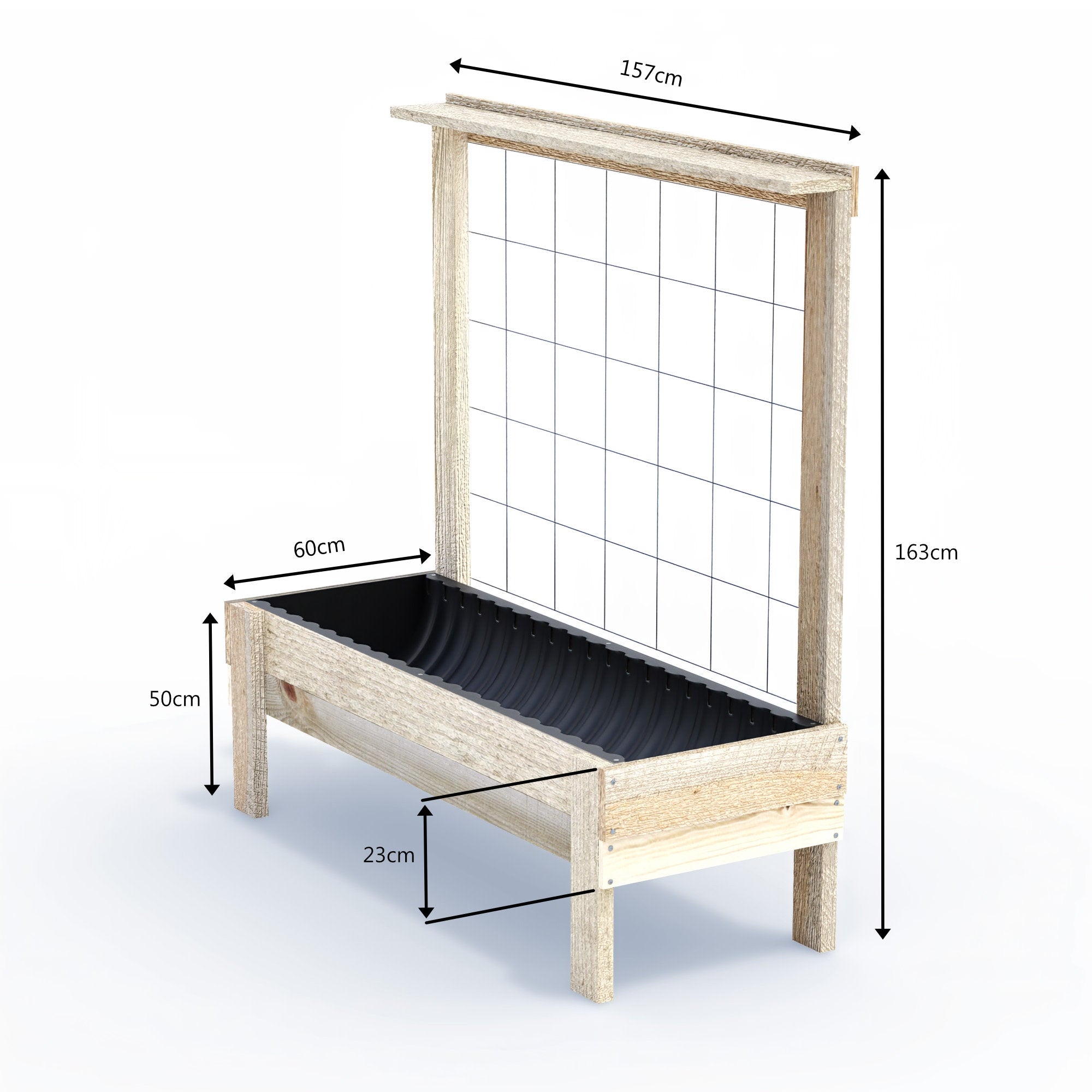 LARGE Planter Box with Trellis & Pot Shelf Kit- Timber 157x60x50cm(h)