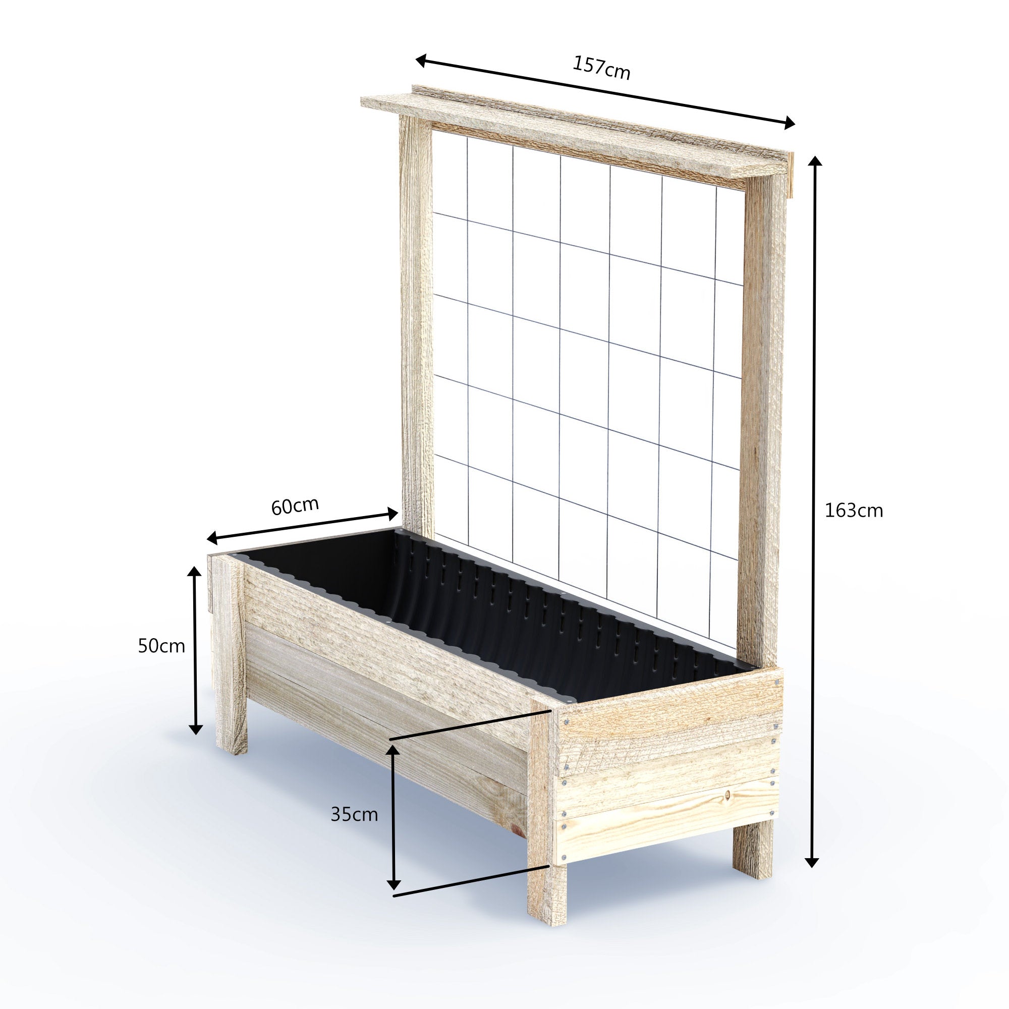 LARGE Planter Box with Trellis & Pot Shelf - Timber 157x60x50cm(h)