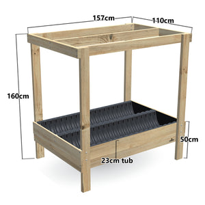 Wide Planter Box with Grow Frame - 50cm high, 23cm tub - 157 x 110 x 160cm, dimensions labelled
