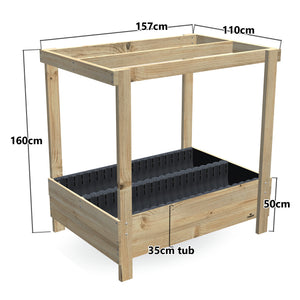 Wide Planter Box with Grow Frame - 50cm high, 35cm tub - 157 x 110 x 160cm, dimensions labelled