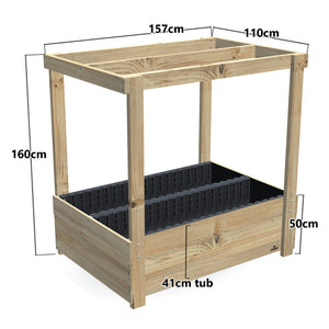 Wide Planter Box with Grow Frame - 50cm high, 41cm tub - 157 x 110 x 160cm, dimensions labelled