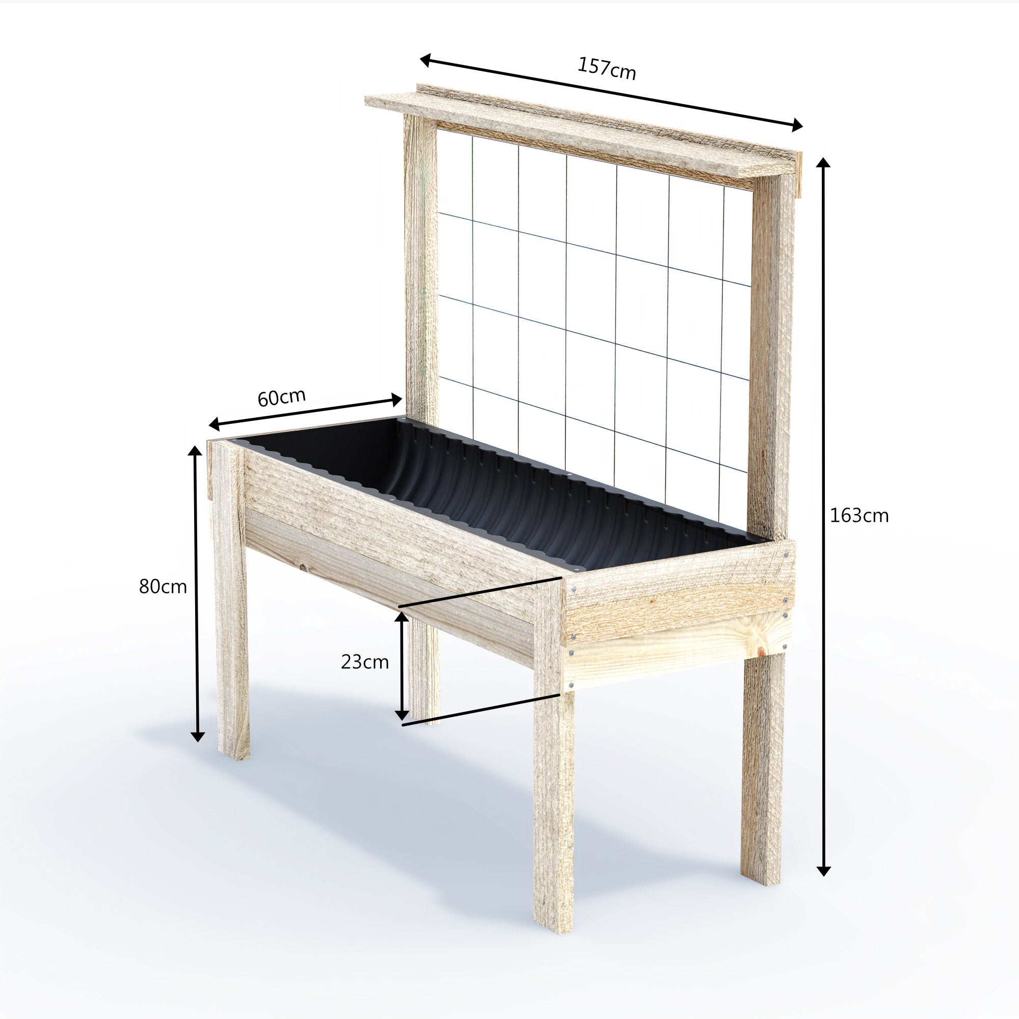 LARGE Raised Garden Bed with Trellis & Pot Shelf - Timber 157x60x80cm(h)