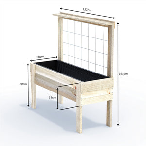 LARGE Raised Garden Bed with Trellis & Pot Shelf - Timber 157x60x80cm(h)