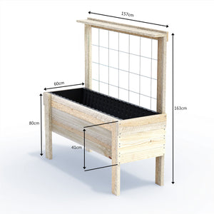 LARGE Raised Garden Bed with Trellis & Pot Shelf - Timber 157x60x80cm(h)