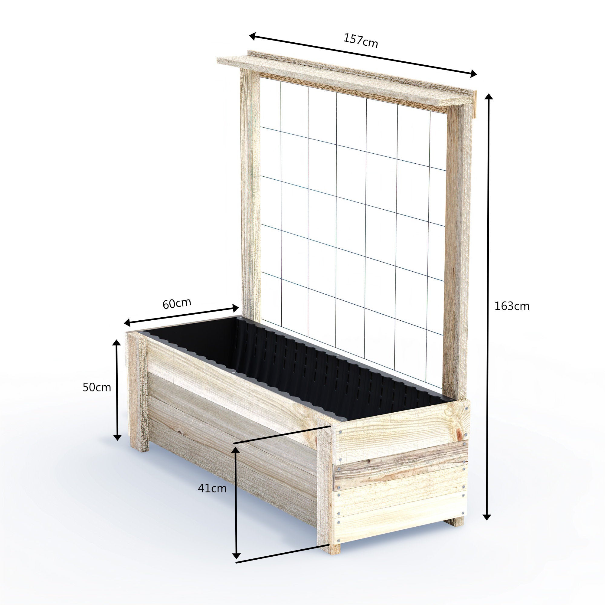 LARGE Planter Box with Trellis & Pot Shelf Kit- Timber 157x60x50cm(h)